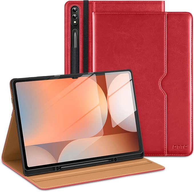 DTTO for Samsung Galaxy Tab S10 Ultra / S9 Ultra / S8 Ultra Case 2024/2023/2022 Premium Leather Business Folio Stand Cover with S Pen Holder for 14.6 Inch Tablet Auto Wake/Sleep Red