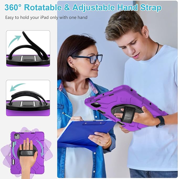 Case for iPad Air 11 M4 2026/ M3 2025/ M2 2024: Silicone Cover for iPad Air 5th &amp 4th Generation 10.9 Inch (2020/2022) with Screen Protector- Stand- Handle- Shoulder Strap- Pencil Holder