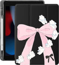 Idocolors Case for iPad 11 inch (A16 Chip) 2025 Generation 11th / iPad 10.9 inch 2022 10th Gen Built-in Pencil Holder with Soft TPU Shockproof Back Shell Auto Wake/Sleep Bunny Bow-Black