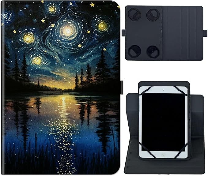 Rossy Universal Tablet Case 8 inch 9 inch PU Leather Stand Folio Protective Cover for 8-9 Tablet Shell Case with 360 Degree Rotatable Kickstand and Multiple Viewing AnglesArt Starry Night