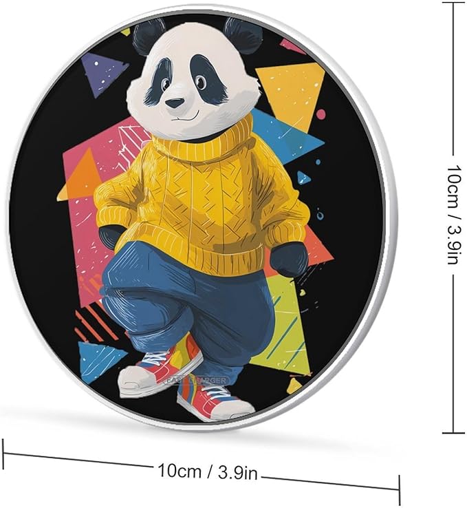80s Panda Artistic Geometry Phone Charger Magnetic Charging Pad Anti-Slip with USB Cable