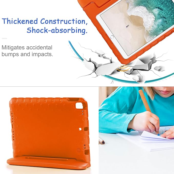 Kids Case for iPad 9th/8th/7th Generation (2021/2020/2019) iPad 10.2 Shockproof Case Techcircle Handle Stand Lightweight EVA Foam Bumper Protective Rugged Drop Protection Child Proof Cover Orange