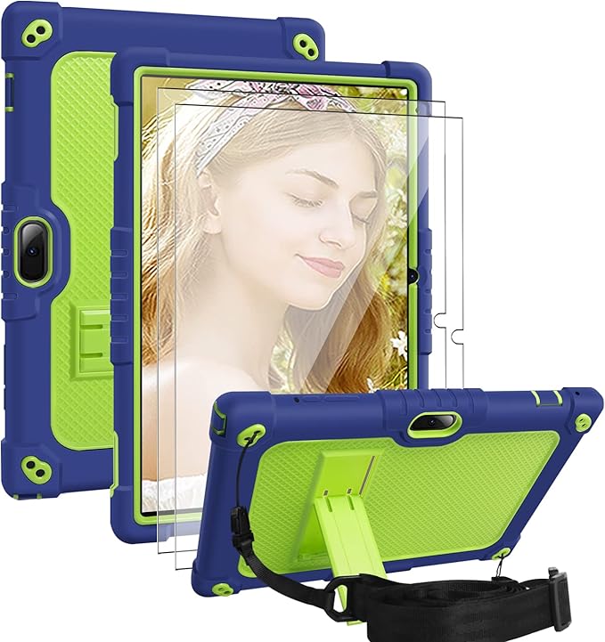 for Vankyo MatrixPad S10 Tab Case YQSAVIOR CUPEISI Coopers YQ10S VIVIMAGE A10 A38 BYANDBY BYYQ10S 10.1 Case Built in Kickstand Shoulder Strap Shell with Screen Protector (Navy+Green/2 Pcs)