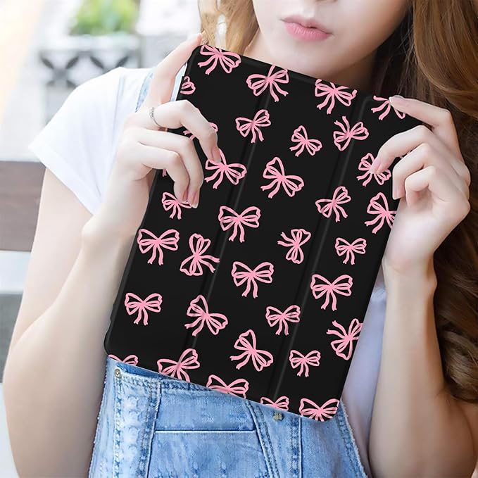 JOYLAND Girly Bow Pad Case Black Case for iPad 5th/6th Generationwith Pencil Holder-Auto Wake/SleepAnti-Scratch Shockproof Premium Folio Stand Case for iPad 9.7 inch