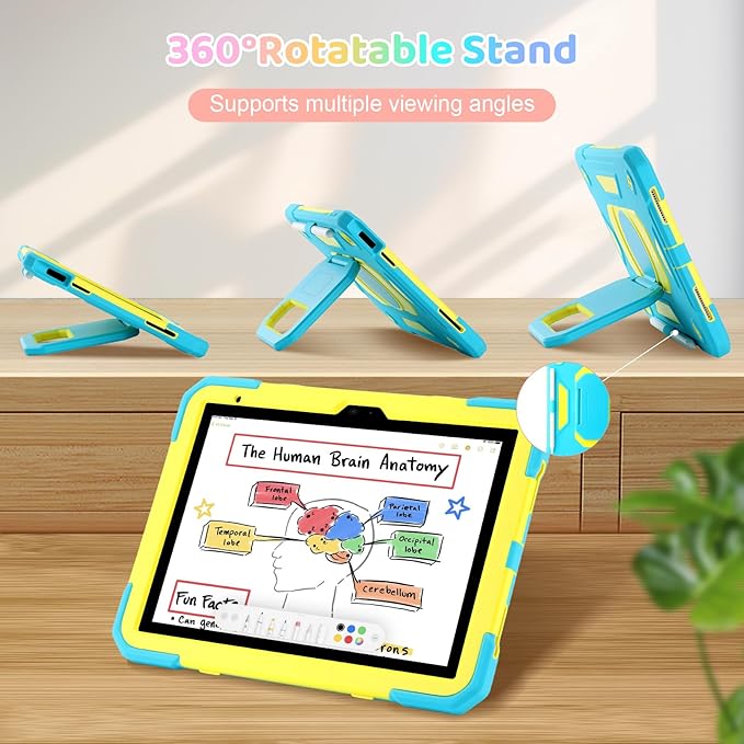 Case for iPad (A16) 2025 11th Gen 10.9'' iPad 10th Generation 2022 10.9'' with Tempered Glass Screen Protector Rugged Kid Case with Shoulder Strap/Pencil Holder/Folding Stand (Blue+Yellow)
