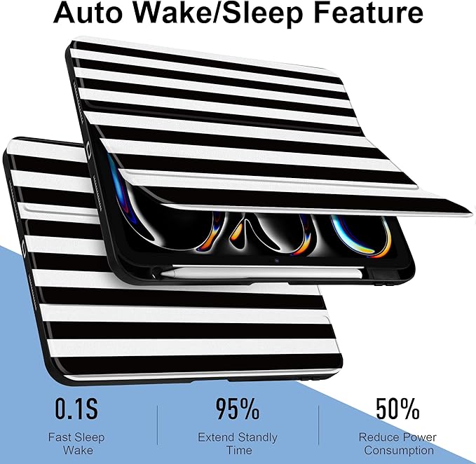 DONGKE for iPad Pro 11-Inch Case (M5 2025 / M4 2024) 6th/5th Generation [Auto Sleep/Wake &amp Pencil Pro Holder] Clear Acrylic Back Smart Trifold Stand Cover Black Stripes