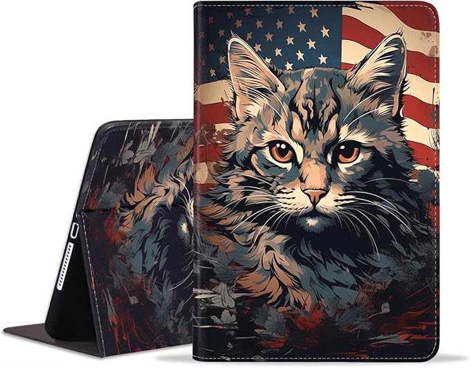 Watercolor American Flag Cat Face