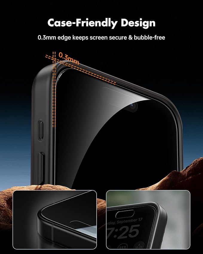 UNBREAKcable Privacy Screen Protector for iPhone 15 (6.1-Inch) 2-Pack + 2 Lens Protectors｜25° Anti-Spy｜9H Hardness｜Anti-Fingerprint｜HD Clarity Tempered Glass