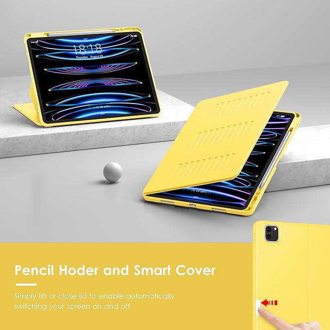 VIKESI Case for iPad Pro 12.9 6th / 5th / 4th / 3rd Generation Case 2022/2021/2020/2018Multiple Angles Magnetic Stand CoverShockproof Soft BackPencil Holderand Auto Sleep/WakeYellow