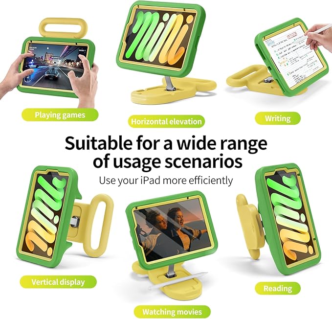 Kids Case for iPad mini 7 (A17 Pro) 2024 / iPad mini 6 2021 Adjustable Portrait/Landscape Stand Drop Proof Handle Kickstand Child Friendly with Screen Protector for iPad mini7th/6 8.3 inch(Green)