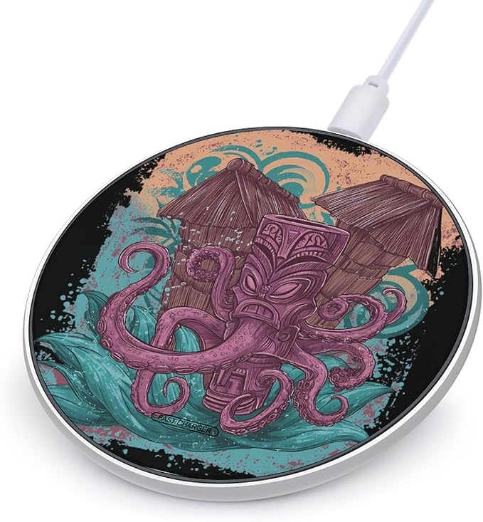 Hawaii Tiki Octopuss Phone Charger Magnetic Charging Pad Anti-Slip with USB Cable