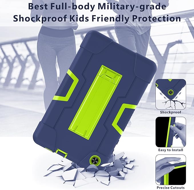 Case for for Alcatel Joy Tab 2 Tablet 8-inch 2020 Release (Model: 9032Z) - [Built-in Kickstand] Shockproof Silicone Protective Cover with Screen Protector (Navy Blue/Green/1PC)