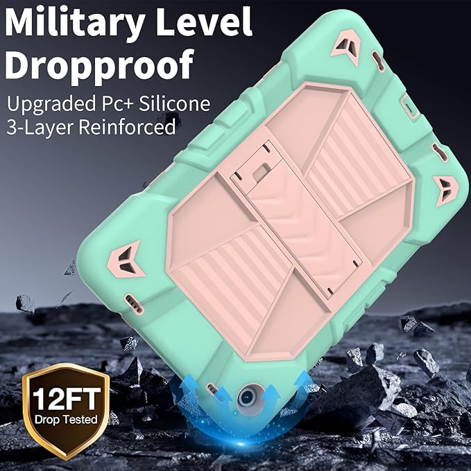 JKSML Case for Samsung Galaxy Tab A9+ / A9 Plus 11 inch 2023 Military Grade Drop Protection Cover with Built-in Kickstand &amp Shoulder Strap for Tab A9+ Tablet (SM-X210/X216/X218) Green + Rose Gol