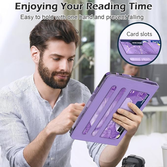 Case for 10 &amp 10 Plus Tablet (13th/ 11th Generation 2023/2021 Released) 360 Degree Rotating Stand PU Leather Cover with Pencil Holder Auto Sleep/Wake Pocket Design Marble Purple