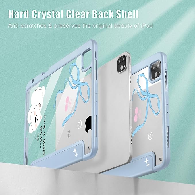May Chen for iPad Pro 11 inch M2 4th Generation 2022 iPad Pro 11 3rd/2nd/1st Gen Case with Transparent Shockproof Back Cover [Built-in Pencil Holder Auto Sleep/Wake Cute Puppy