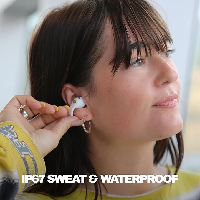 Skullcandy Push 720 Open Wireless Open Ear Bluetooth Earbuds Headphones Waterproof Clip-On Lightweight Design 30 Hours Battery Wireless Charging Pouch Microphone for iPhone Android - Bone