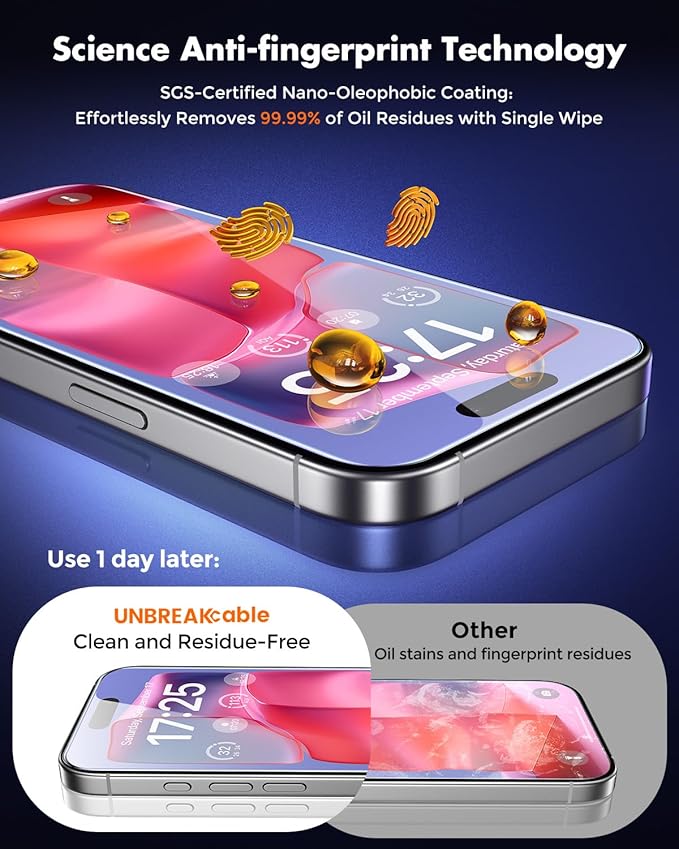 UNBREAKcable iPhone 16 Pro Screen Protector [3-Pack] Tempered Glass with Auto-Align Tech for Easy Install 9H+ Hardness Anti-Fingerprint Ultra-Clear Full-Coverage Protection 6.3-Inch