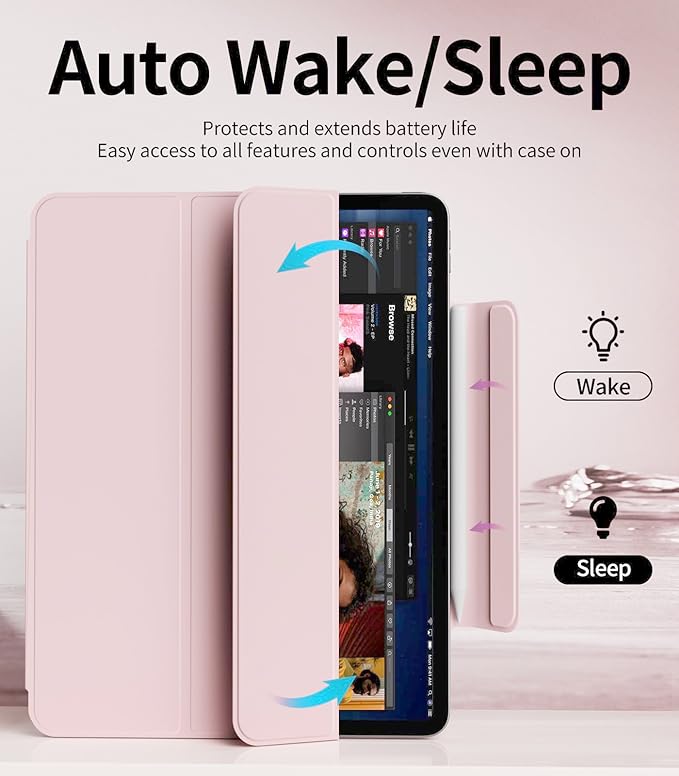 Magnetic Case for iPad Air 13 Inch M3/M2 (2025/2024) iPad Pro 12.9 inch 6th/5th Generation (2022/2021) | Auto Sleep/Wake | Pencil Pro &amp USB-C | Non-Slip PU Leather Protective Cover Pink