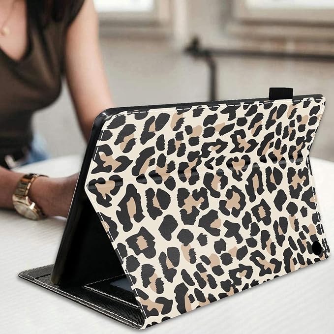 Case for Amazon Kindle Fire HD 10 &amp Fire HD 10 Plus Tablet (11th Generation 2021 Release) Premium PU Leather Stand Cover with Smart Auto Wake Leopard Print