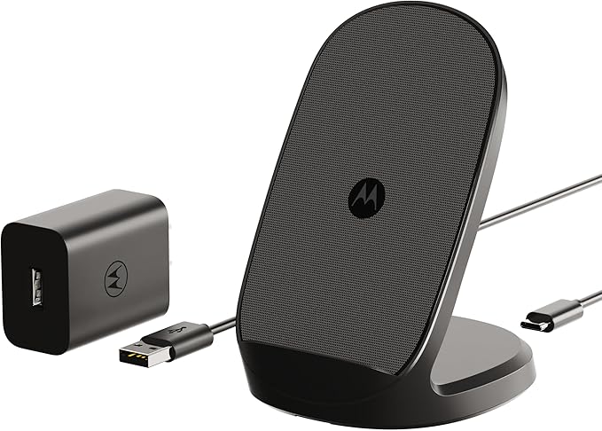 Motorola TurboPower 15W Wireless Stand + 33W Charger + Cable - Charging for Moto G Power 2024/2025 G Stylus 2024/2025 Edge 2023/2024/2025 Razr/Razr Plus 2023/2024/2025 Razr Ultra