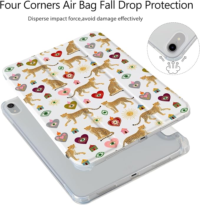 Bohemia Cheetah Evil Eye for iPad Pro Case 11 Inch (6th M5 2025/5th M4 2024) Gen[Pencil Holder+Auto Sleep/Wake]Slim Stand Soft Leather TPU Back Smart CoverWhite