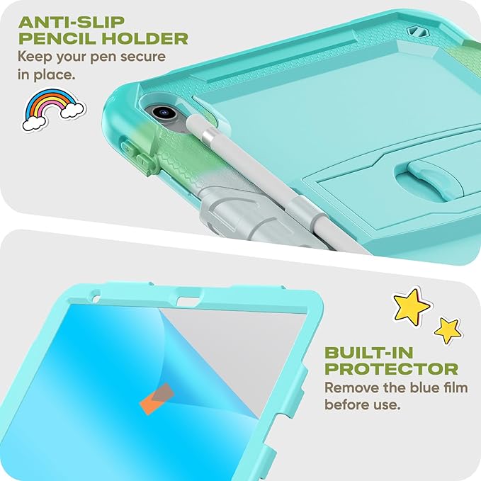 HXCASEAC Kids Case for iPad A16 11th/10th Generation Full Body Protective Design | Foldable Stand | Screen Protector | Pencil Holder Durable for iPad 11th Gen 11 inch / 10th Gen 10.9 inchCamo Blue