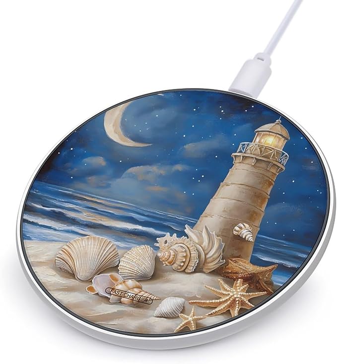 Beach Starfish Alphabet Lighthouse Wireless Charger Anti-Slip Wireless Charging Pad Slim Charger Mat for Men Women
