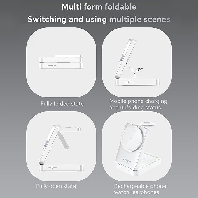 MALOM W91 3-in-1 Multifunctional Wireless Magnetic Charger for iPhone Apple Watch AirPods Foldable Nightlight (White)
