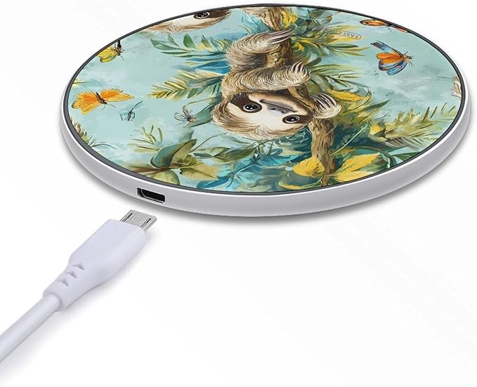Sloth On A Tree Tropical Butterfly Phone Charger Magnetic Charging Pad Anti-Slip with USB Cable