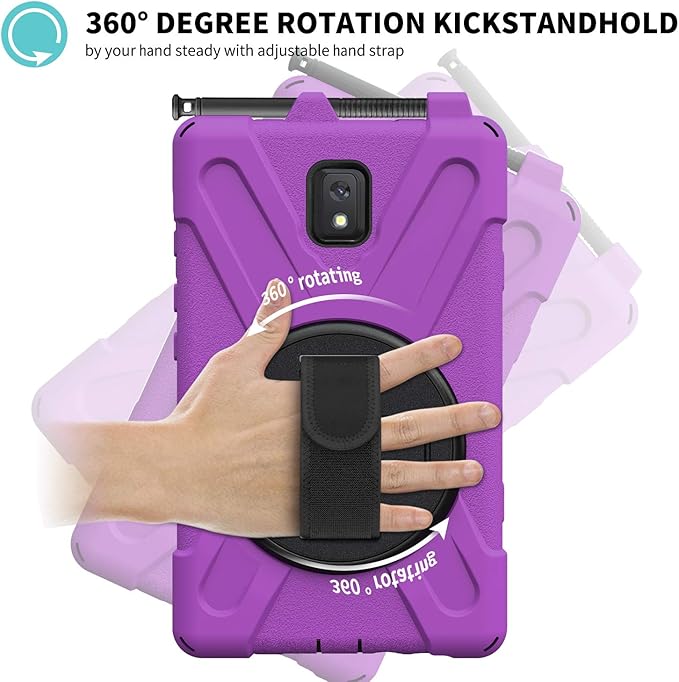 Case for Samsung Galaxy Tab Active 3 8 T570 T575 T577 Heavy Duty Shockproof Rugged 3 Layer Kids Durable Case with 360 Swivel Kickstand Shoulder Strap &amp Hand Strap