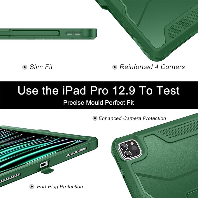 Soke Case for iPad Pro 12.9 Inch 6th/5th/4th Generation(2022/2021/2020 Release) Rugged Shockproof Protective Cover with Built-in Kickstand for Apple iPad Pro 12.9 - Alpine Green