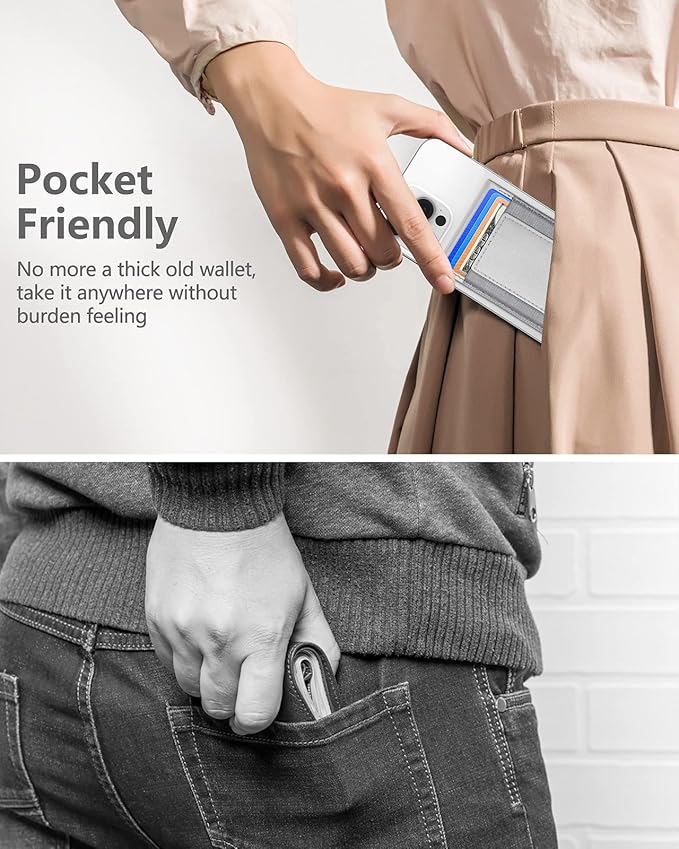 ExtreLife 2-in-1 Magsafe Wallet Adjustable Phone Stand Open ID Window Magnetic Wallet for iPhone 17/16/15/14 Pro Max/14 Pro/14/14 Plus/13/12 Series 9 Cards Holder Vegan Leather Gray
