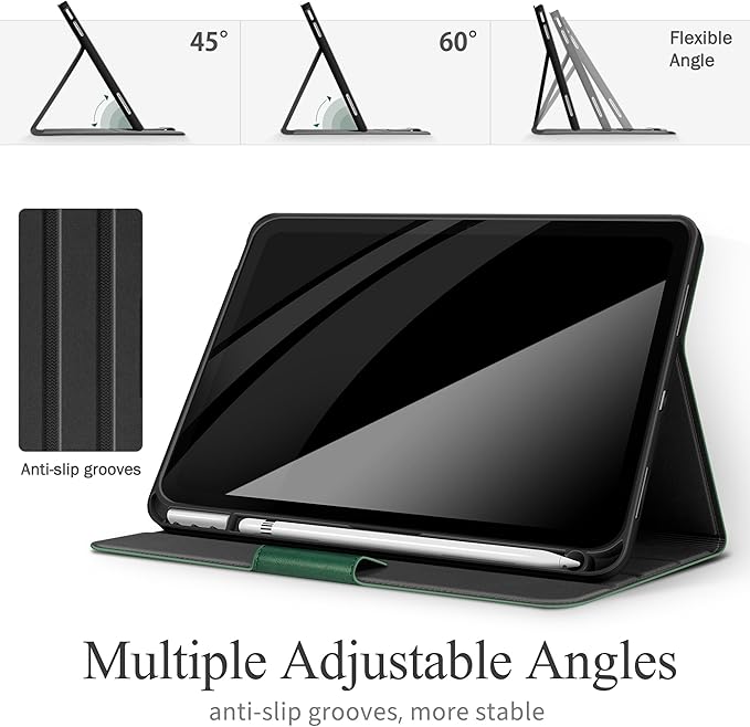 auaua Case for iPad (A16) 11th Generation 11 Inch 2025 iPad 10th Generation 10.9 Inch 2022 with Pencil Holder and Pocket Typing Angle Muti-Stand Magnetic Closure Auto Sleep/Wake (Green)