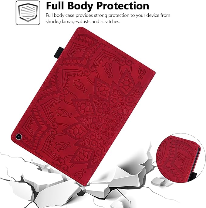 Case for Amazon Fire Max 11 (2023) Techcircle Stylish Mandala Embossed PU Leather Folio Stand Soft TPU Back Cover Slim Lightweight Elastic Band Protective Case with Pen Holder &amp Card Slots Red