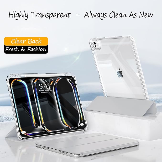 Slim Case for iPad Pro 11 Inch 4th/3rd/2nd Generation (2022/2021/2020) Clear Case with Pencil Holder Slide to Separate Auto Sleep/Wake Detachable Trifold with Stand Leather Cute Cover (Grey)