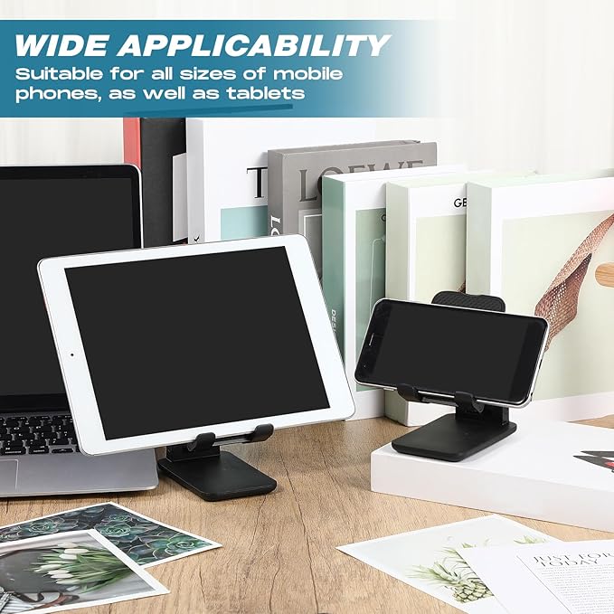 12 Pcs Cell Phone Stand for Desk Phone Holder Stand Foldable Angle Height Adjustable Portable Holder Tablet for Office Travel Photography (Black)