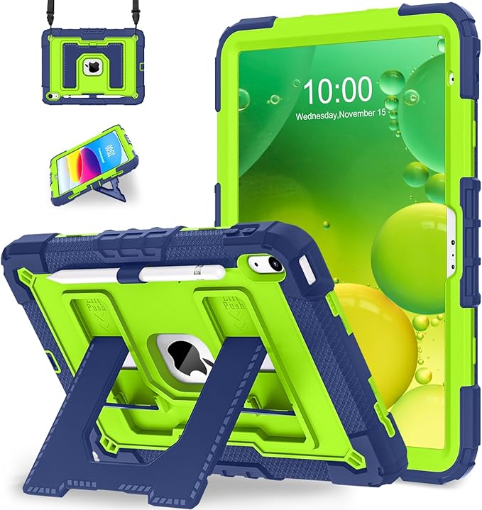 WESOROL Case for iPad A16 11th Generation 11 Inch (2025) iPad 10th Generation 10.9 Inch (2022)i Pad A16 Case Military Grade Shockproof Cases with Pencil Holder Shoulder StrapNavy Green