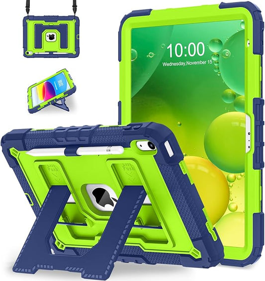 WESOROL Case for iPad A16 11th Generation 11 Inch (2025) iPad 10th Generation 10.9 Inch (2022)i Pad A16 Case Military Grade Shockproof Cases with Pencil Holder Shoulder StrapNavy Green