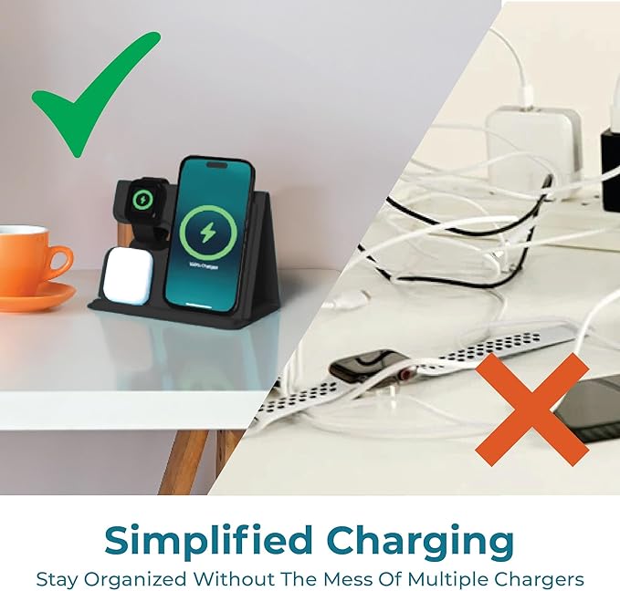 BLACK+DECKER 3 in 1 Charging Station for Apple Multiple Devices Wireless Foldable Travel Charger for Multiple Devices iPhone 17 16 15 14 13 Pro Max Plus Apple Watch Series/AirPods (Black)