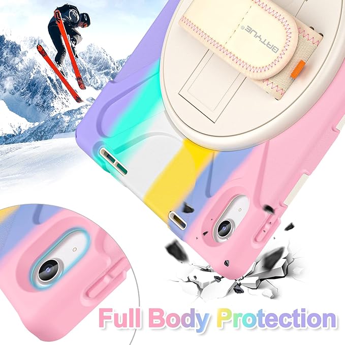 BATYUE Case for iPad (A16) 11th/10th Gen 11''/10.9'' 2025/2022 - Heavy Duty Shockproof Cover with Adjustable Hand Strap 360°Kistand Screen Protector Shoulder Strap &amp Pencil Holder | Colorful Pi