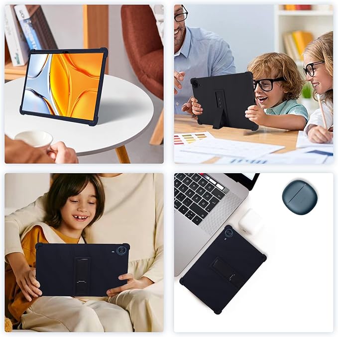 Case for Callsky-Pro/Callsky Ctab 14 / Teclast T70 14inch Android 14 TabletAdjustable BracketSoft Silicone Protective Cover with Adjustable Stand Lightweight and Kid-Friendly(Black)