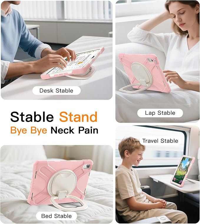 BATYUE Case for iPad (A16) 11th/10th Gen 11''/10.9'' 2025/2022 - Heavy Duty Shockproof Cover with 360° Rotating &amp 180° Folding Stand Screen Protector Shoulder Strap &amp Pencil Holder | Cheery