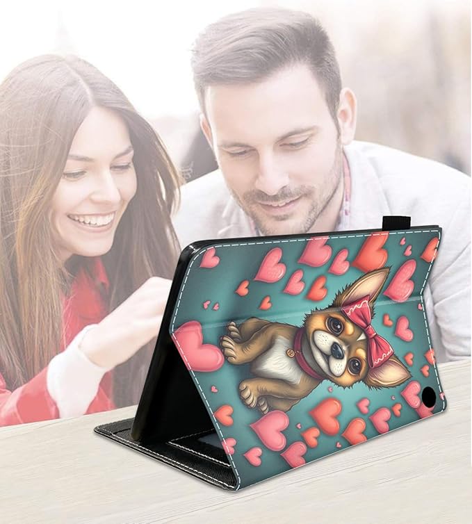 Case for Amazon Fire HD 10/HD 10 Plus Tablet 10.1 (13th/11th Generation 2023/2021 Release) Slim PU Leather Cover with Card Slot &amp Auto Wake/Sleep Cartoon Dog with Bow On Head