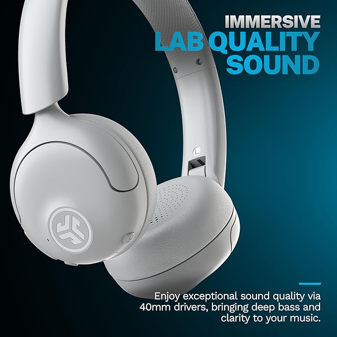 JLab Go Lux ANC Wireless Headphones Cloud White Hybrid Active Noise Cancelling Premium On-Ear Bluetooth Headset Customizable Sound Be Aware Mode Cloud Foam Comfort Multipoint Connection