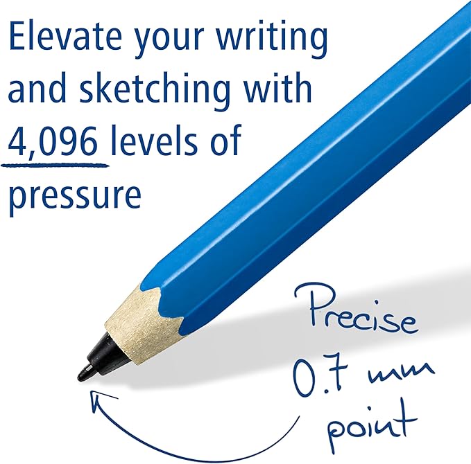 STAEDTLER Mars Lumograph Classic Digital Stylus Pen: No Charging EMR Palm Rejection 4.096 Pressure Levels Hexagonal Shape Natural Writing and Drawing on Touchscreen Tablet Laptop Phone