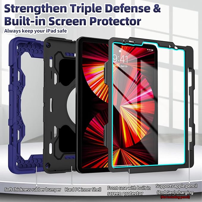 ROISKIN for iPad Air 11 inch M4/M3/M2 Case iPad Pro 11 inch 4th/3rd/2nd/1st GenerationiPad Air 5th/4th 10.9 inch CaseHeavy Duty Shockproof with 360 Stand Handle Shoulder Strap Pen Holder for Kids
