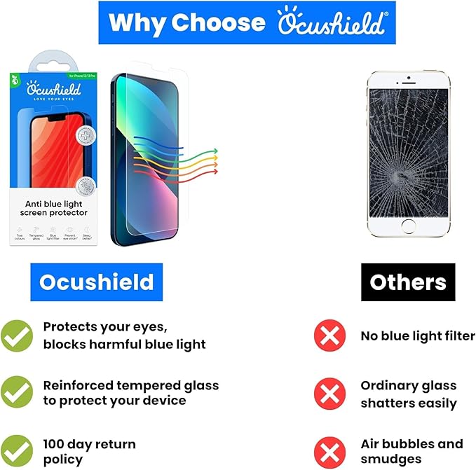 Ocushield Anti Blue Light Tempered Glass Screen Protector for iPhone 7 Plus | iPhone 8 Plus - Protect Your Eyes Reduce Migraines &amp Improve Sleep