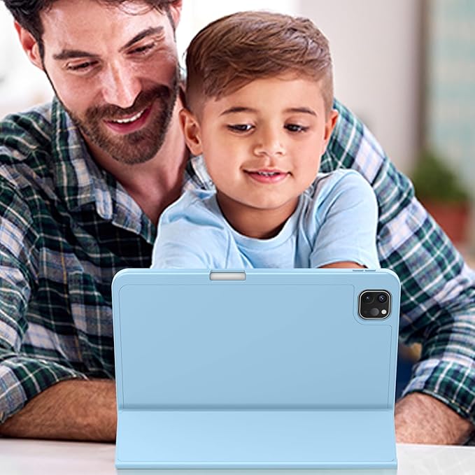 ZryXal New iPad Pro 13 Inch Case (M5) 2025 / (M4) 2024 with Pencil Holder Smart iPad Case [Support Pencil Pro and Pencil (USB-C)] Support Touch ID and Auto Wake/Sleep (Azure Blue)