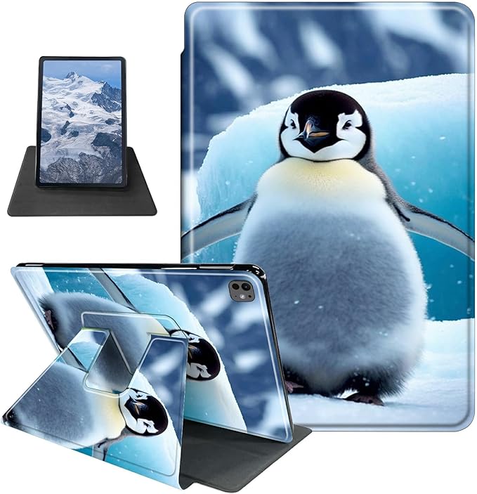 Case for iPad Pro 11 Inch Case M4(2024 5th Generation) Penguin Theme 360 Degree Rotating Stand Protective Cover with Auto Sleep/Wake