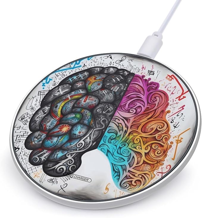 Left and Right Brain Wireless Charger Fast Wireless Charging Pad with USB Cable 10W Anti-Slip Magnetic Wireless Charger Portable Slim Charger Puck Travel Charging Station